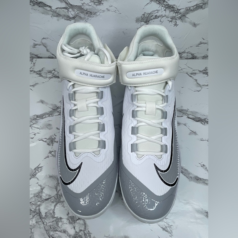 Nike Alpha Huarache Elite 4 Mid Gray White Baseball Cleats Men's 11 FD2744-102 - Picture 3 of 7